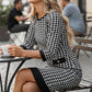 🏆 Reduceri fierbinți - 49% REDUCERE ✨Rochie midi mulată cu guler rotund și imprimeu houndstooth pentru femei-5