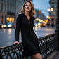 Rochie Scurtă Damă cu Croială în Formă de A cu Rever și Sclipici-6