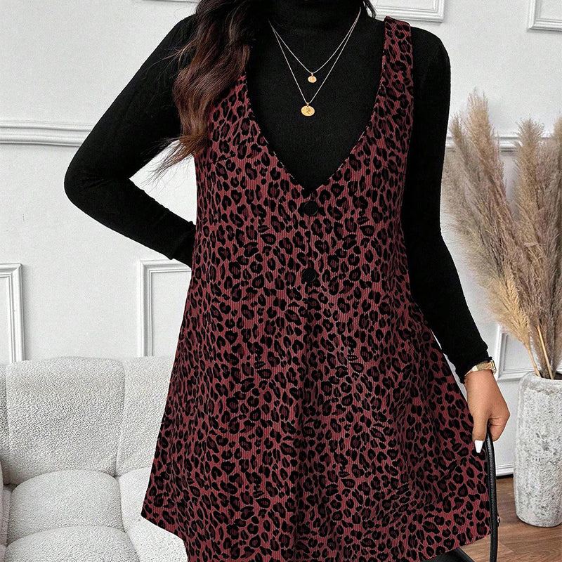 Set rochie și top cu imprimeu leopard, cu aspect stratificat-9