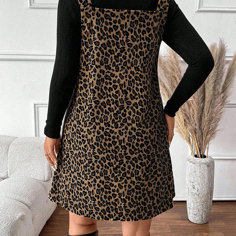 Set rochie și top cu imprimeu leopard, cu aspect stratificat-12