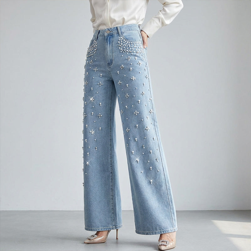 🔥Ofertă limitată - Pantaloni eleganți din denim cu ornamente pentru femei