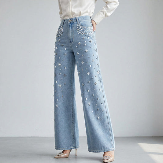 🔥Ofertă limitată - Pantaloni eleganți din denim cu ornamente pentru femei