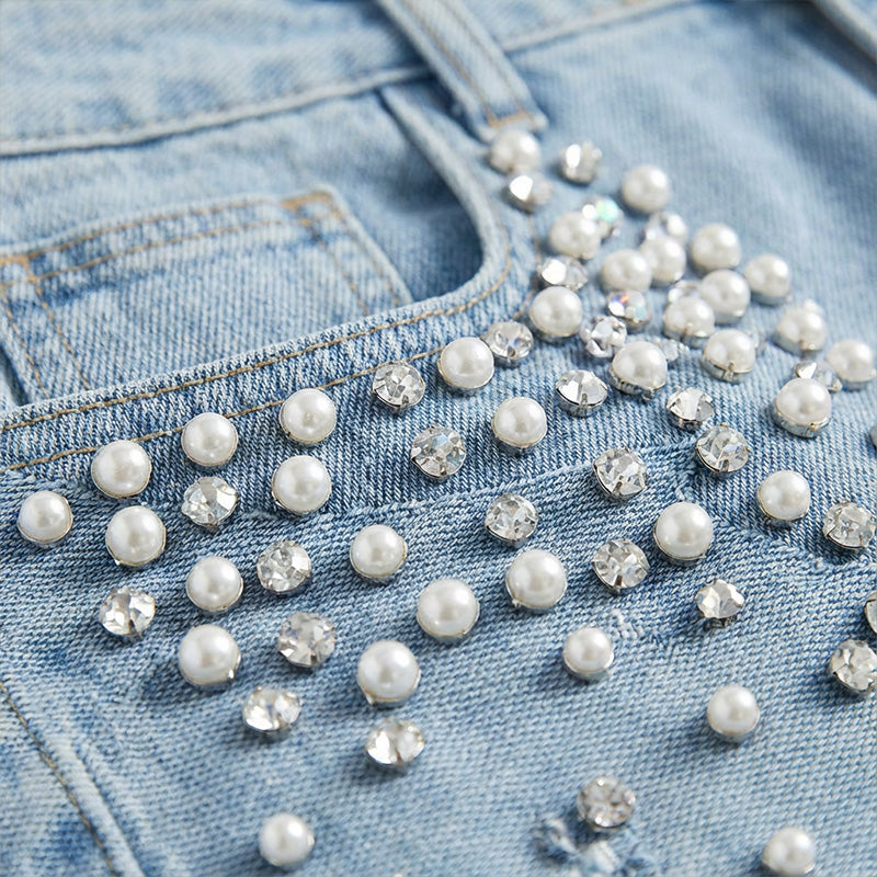 🔥Ofertă limitată - Pantaloni eleganți din denim cu ornamente pentru femei-3