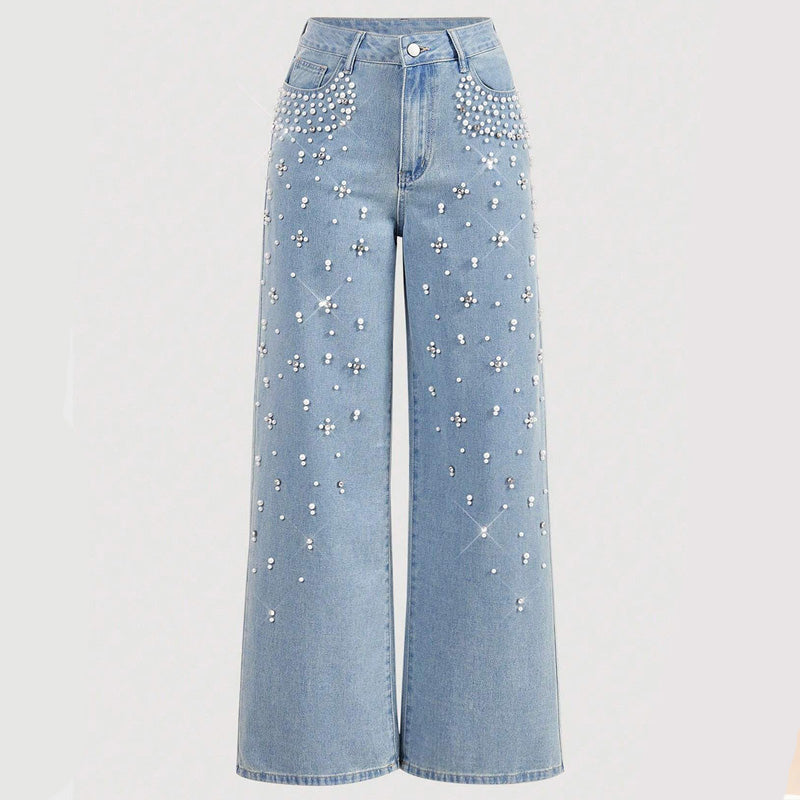 🔥Ofertă limitată - Pantaloni eleganți din denim cu ornamente pentru femei-10