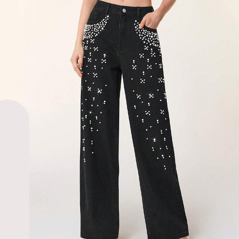 🔥Ofertă limitată - Pantaloni eleganți din denim cu ornamente pentru femei-11