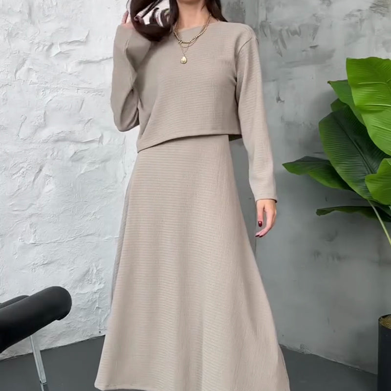 Ținute din tricot din două piese pentru femei Rochie midi fără mâneci și top scurt-4
