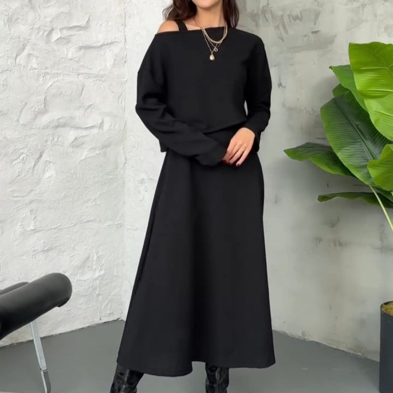 Ținute din tricot din două piese pentru femei Rochie midi fără mâneci și top scurt-5