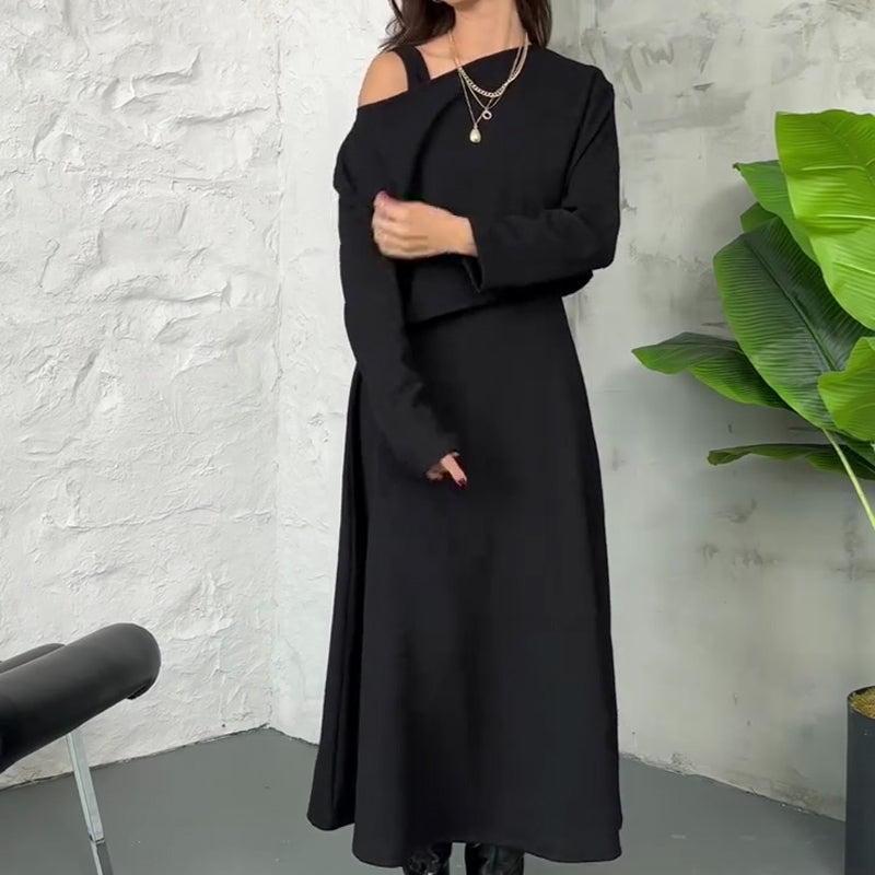 Ținute din tricot din două piese pentru femei Rochie midi fără mâneci și top scurt-6