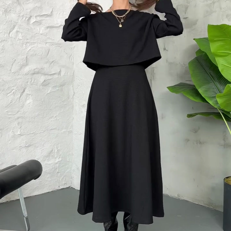 Ținute din tricot din două piese pentru femei Rochie midi fără mâneci și top scurt-8