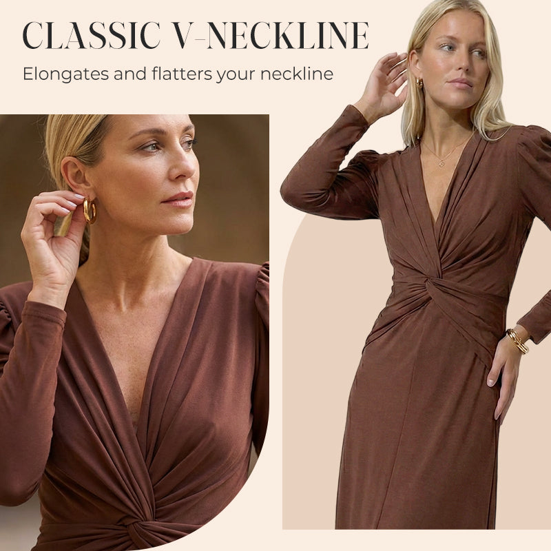 Rochie lungă elegantă pentru femei, cu decolteu în V și față răsucită-2