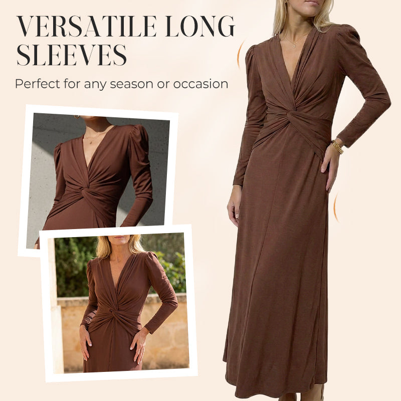 Rochie lungă elegantă pentru femei, cu decolteu în V și față răsucită-4