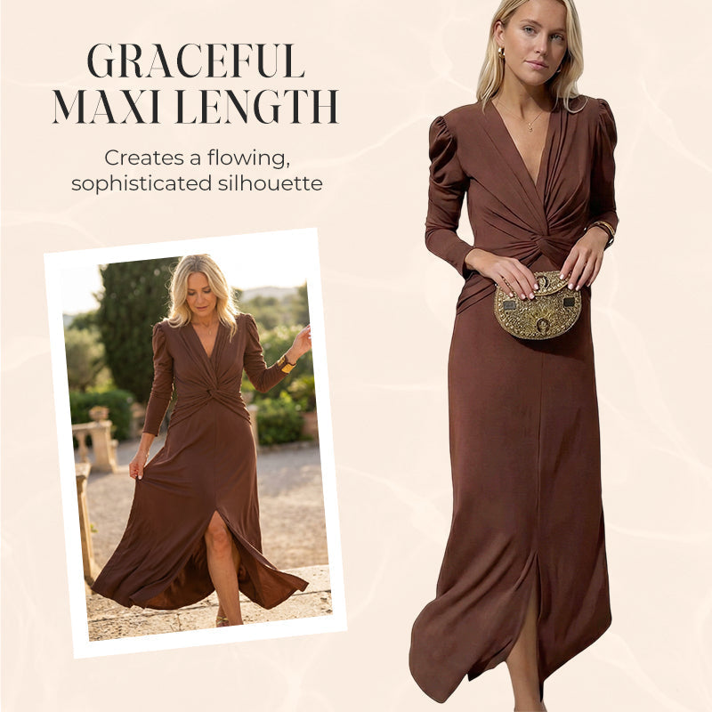 Rochie lungă elegantă pentru femei, cu decolteu în V și față răsucită-6