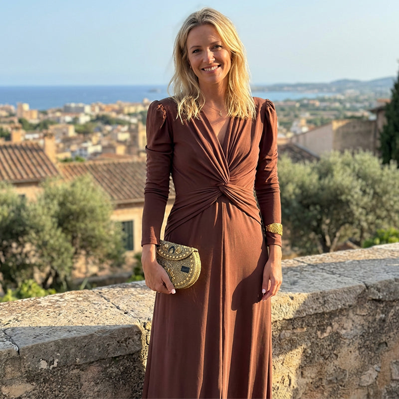 Rochie lungă elegantă pentru femei, cu decolteu în V și față răsucită-8