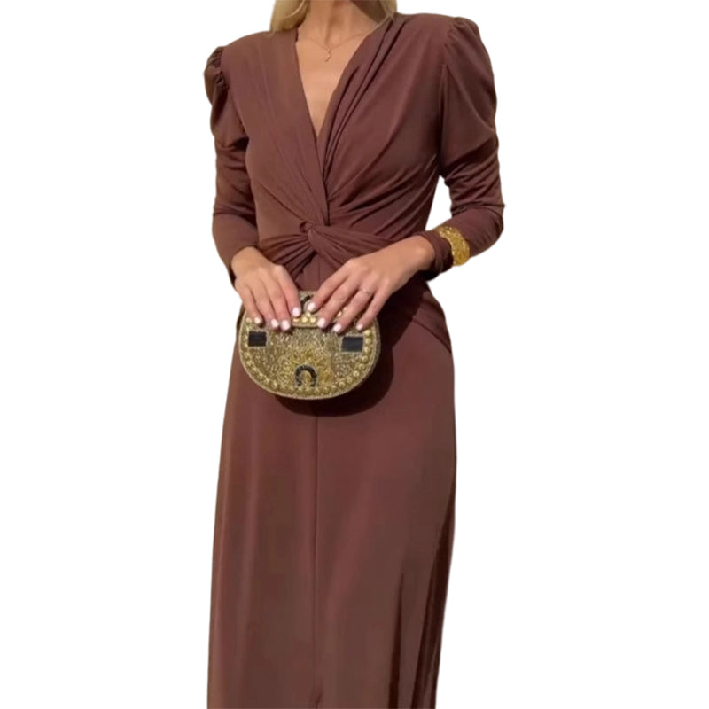 Rochie lungă elegantă pentru femei, cu decolteu în V și față răsucită-9