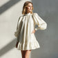 Rochie mini din satin cu mâneci bufante și volane-5