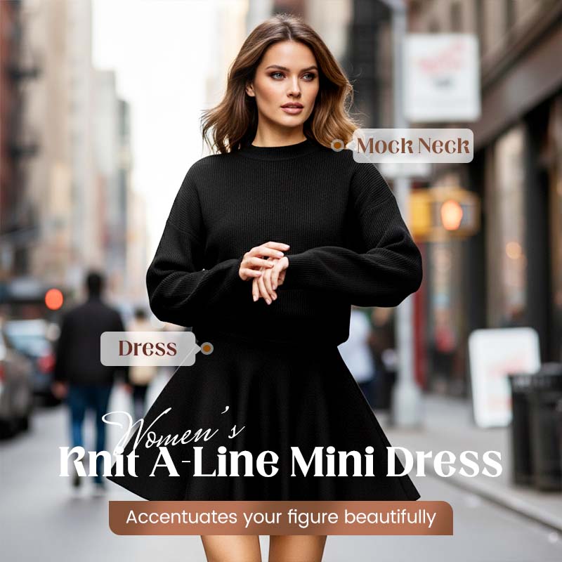 💃 Rochie mini din tricot cu guler înalt pentru femei
