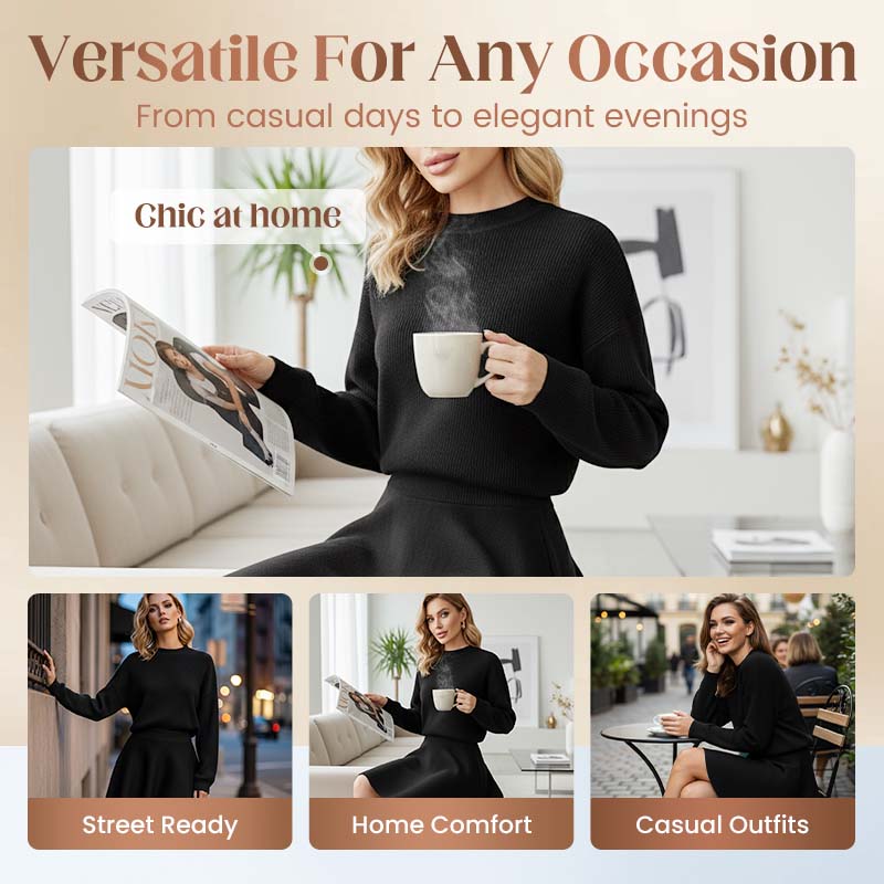 💃 Rochie mini din tricot cu guler înalt pentru femei-4