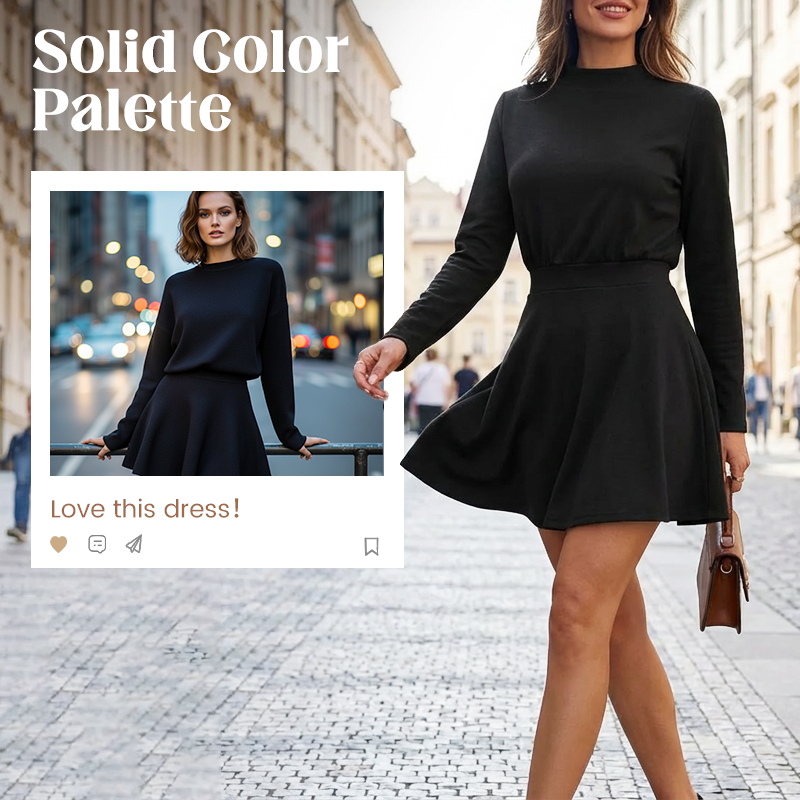 💃 Rochie mini din tricot cu guler înalt pentru femei-5