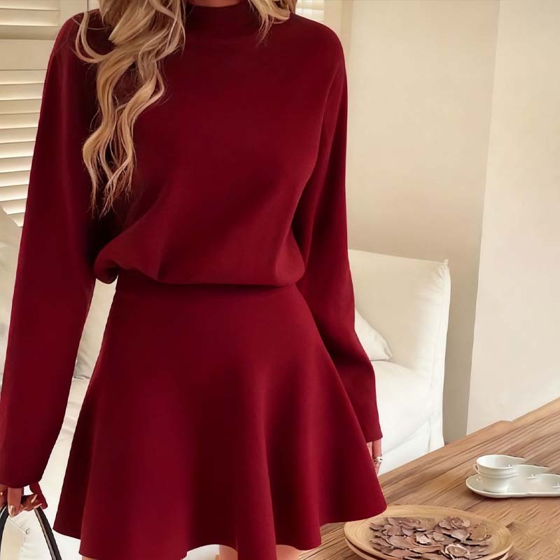 💃 Rochie mini din tricot cu guler înalt pentru femei-9