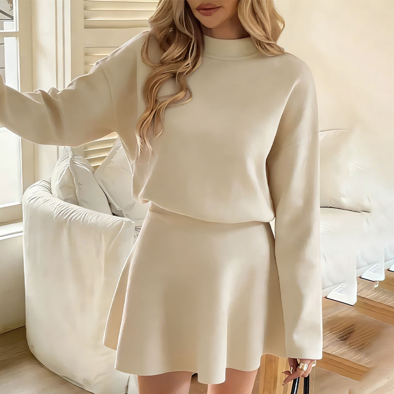 💃 Rochie mini din tricot cu guler înalt pentru femei-13