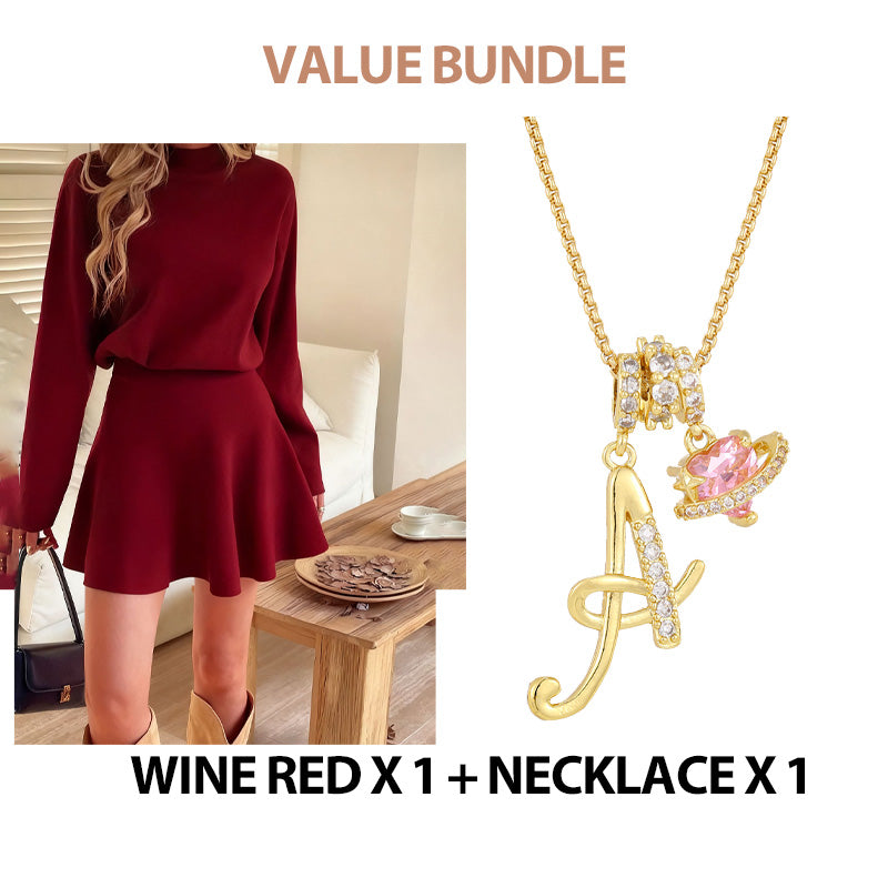 💃 Rochie mini din tricot cu guler înalt pentru femei-16