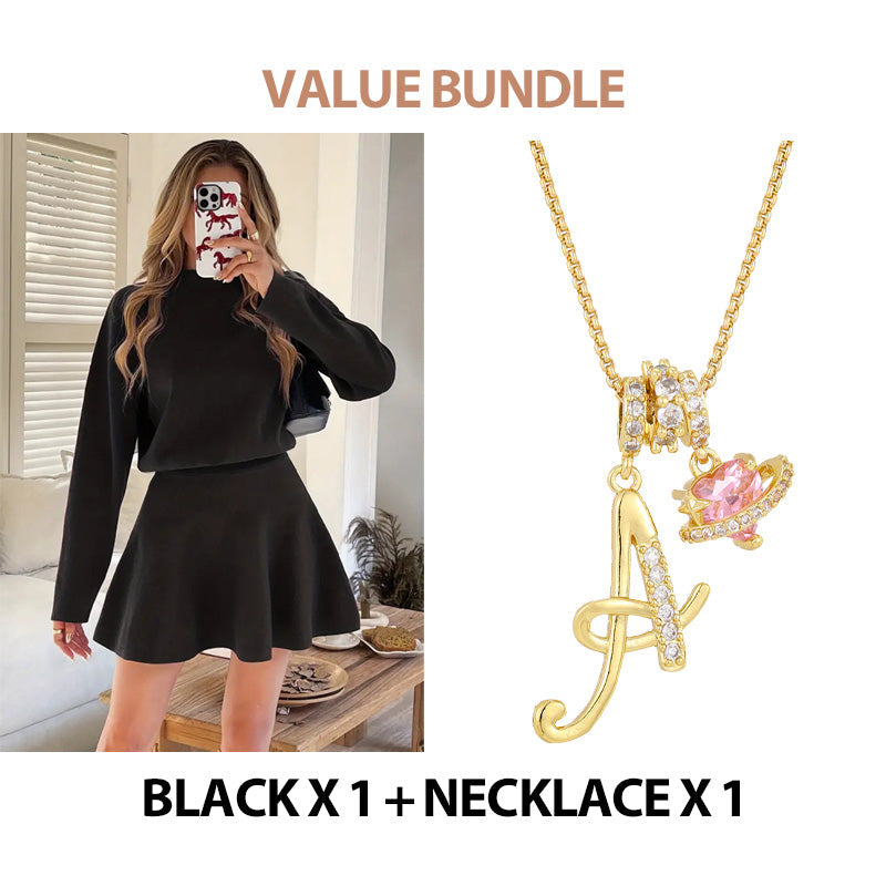 💃 Rochie mini din tricot cu guler înalt pentru femei-18