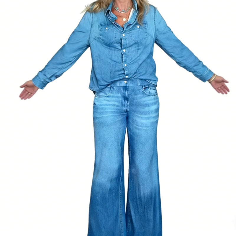 Set de pijamale din denim fals pentru femei, 2 piese-1