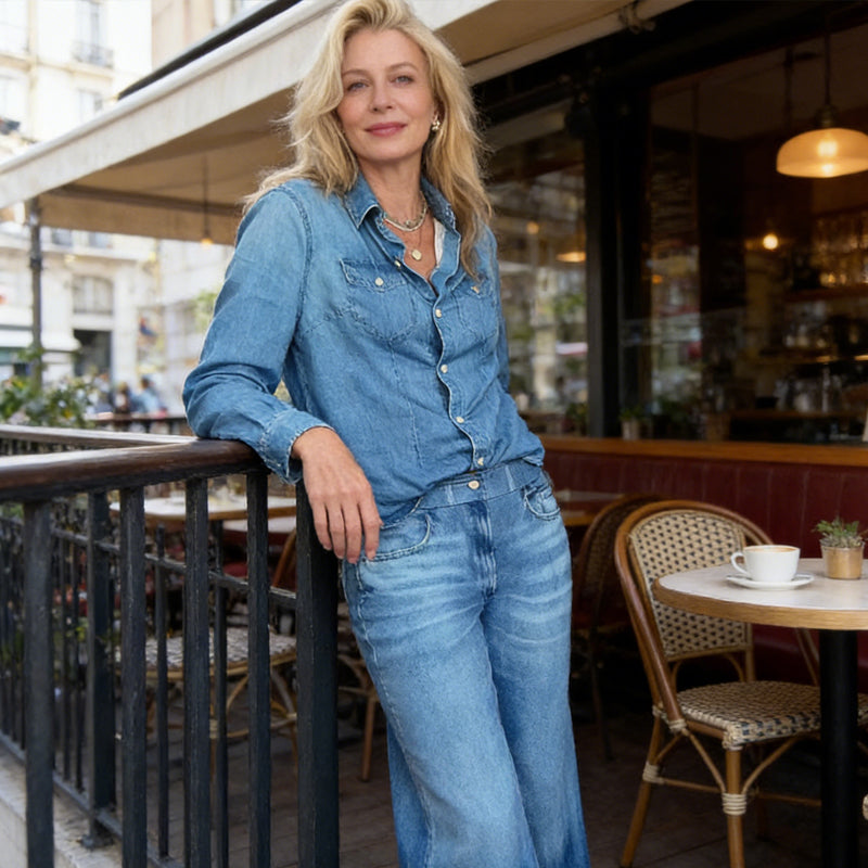 Set de pijamale din denim fals pentru femei, 2 piese