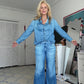 Set de pijamale din denim fals pentru femei, 2 piese-8