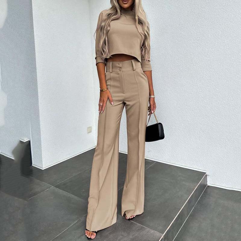 ⏰Set elegant pentru femei, format din top scurt și pantaloni largi
