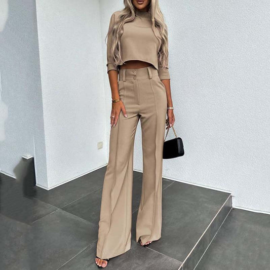 ⏰Set elegant pentru femei, format din top scurt și pantaloni largi