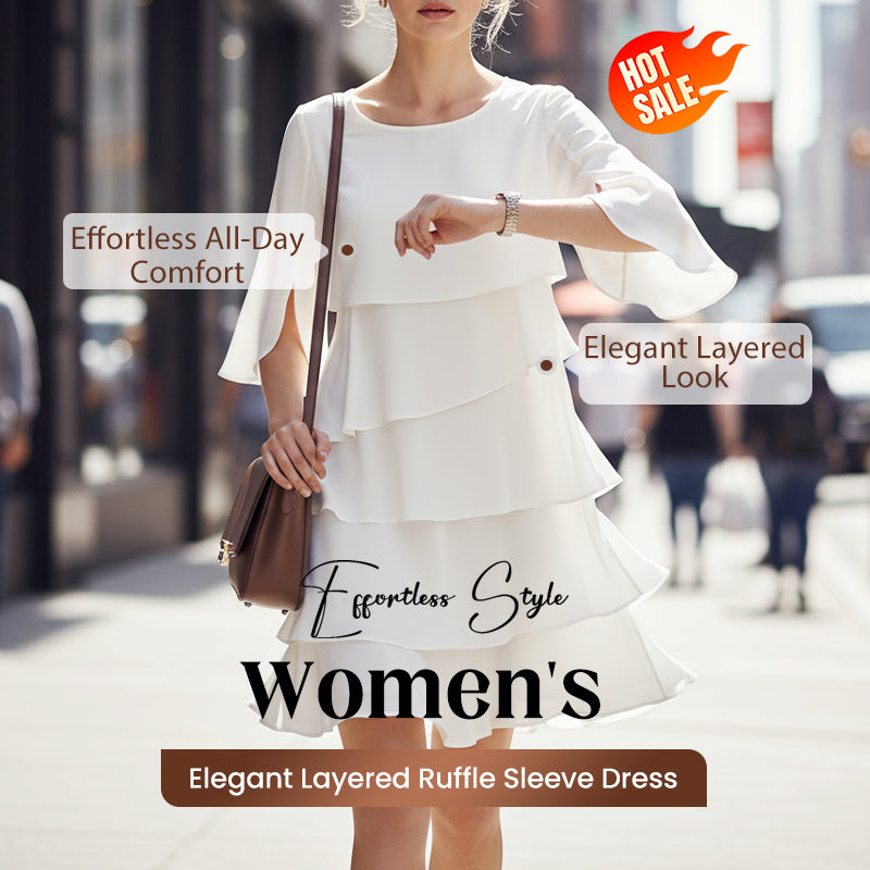 💥Reducere de 50% pentru o perioadă limitată 😍Rochie elegantă pentru femei, cu mâneci cu volane suprapuse-1