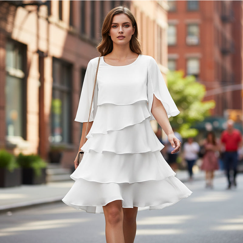 💥Reducere de 50% pentru o perioadă limitată 😍Rochie elegantă pentru femei, cu mâneci cu volane suprapuse-6