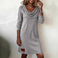 Rochie tricotată pentru femei, cu mâneci lungi și guler șal—moale și elegantă, alegerea perfectă pentru sfârșitul verii.