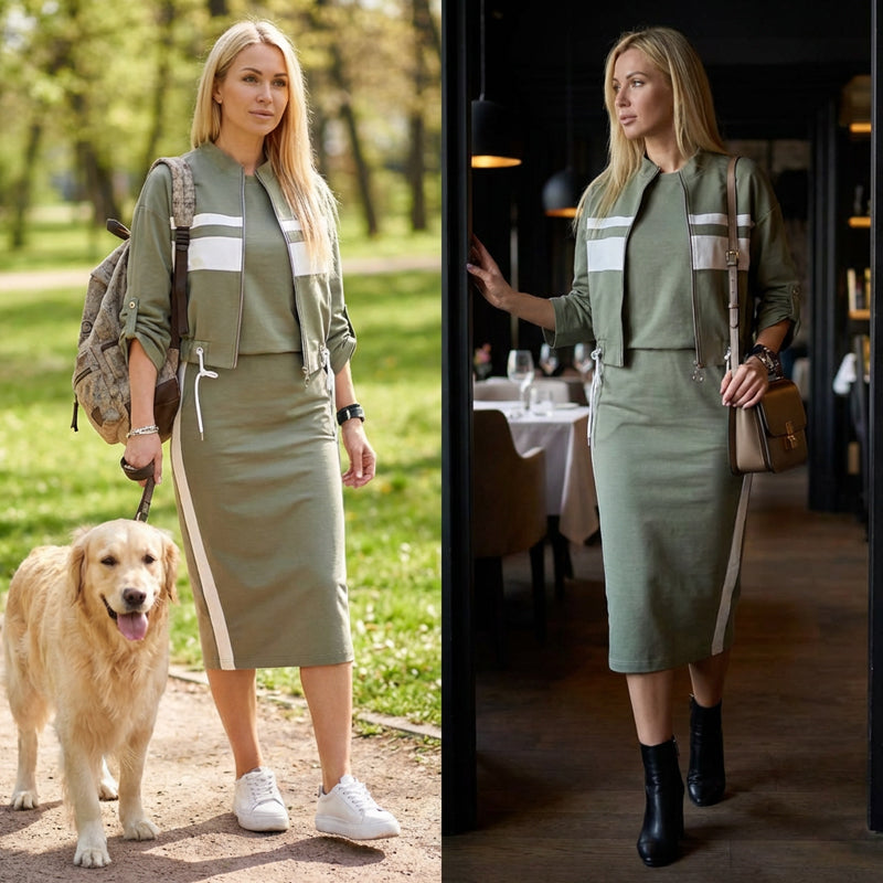 💖 Set jacheta cu guler înalt și rochie pentru femei