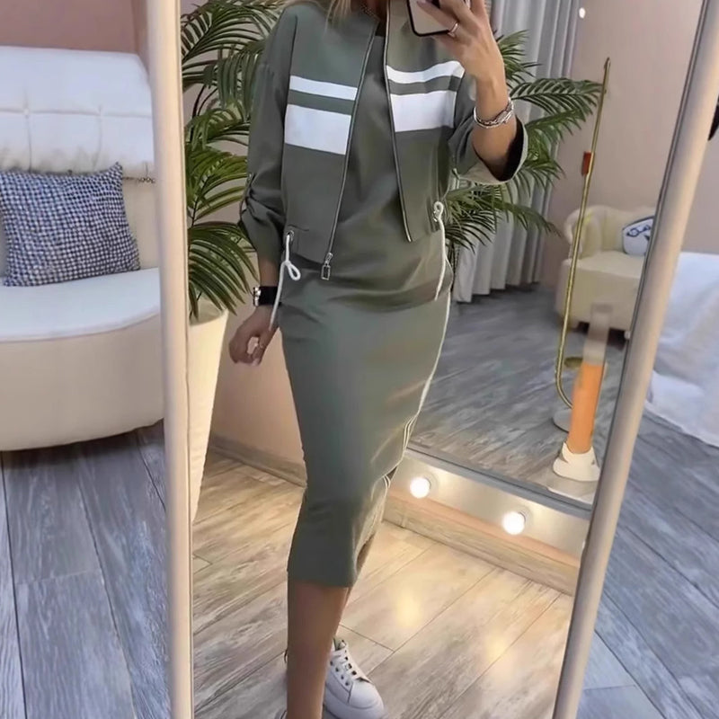 💖 Set jacheta cu guler înalt și rochie pentru femei-9