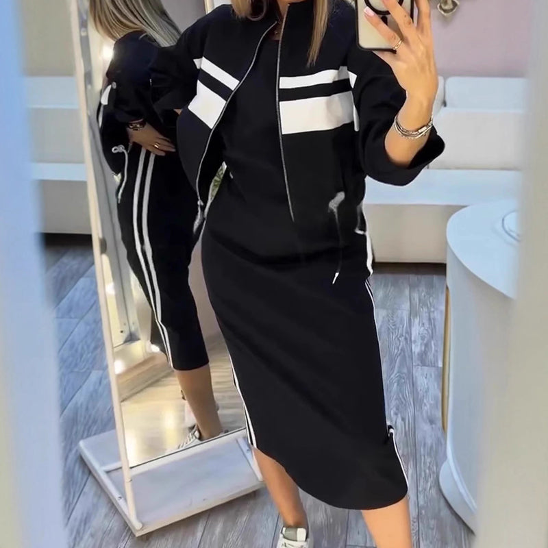 💖 Set jacheta cu guler înalt și rochie pentru femei-8