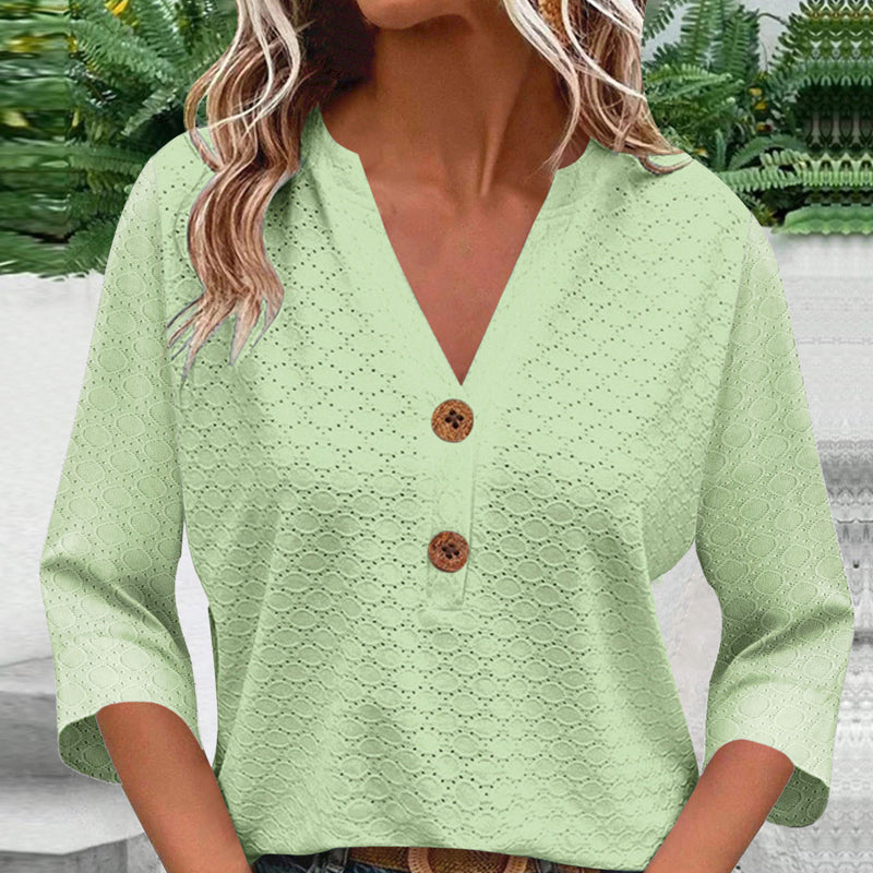 🔥Limited-time offer-Women's V-Neck Button Down Eyelet Blouse-10