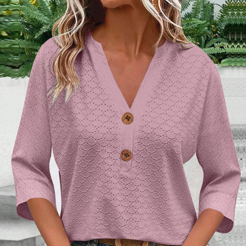 🔥Limited-time offer-Women's V-Neck Button Down Eyelet Blouse-11