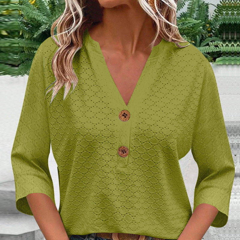 🔥Limited-time offer-Women's V-Neck Button Down Eyelet Blouse-12