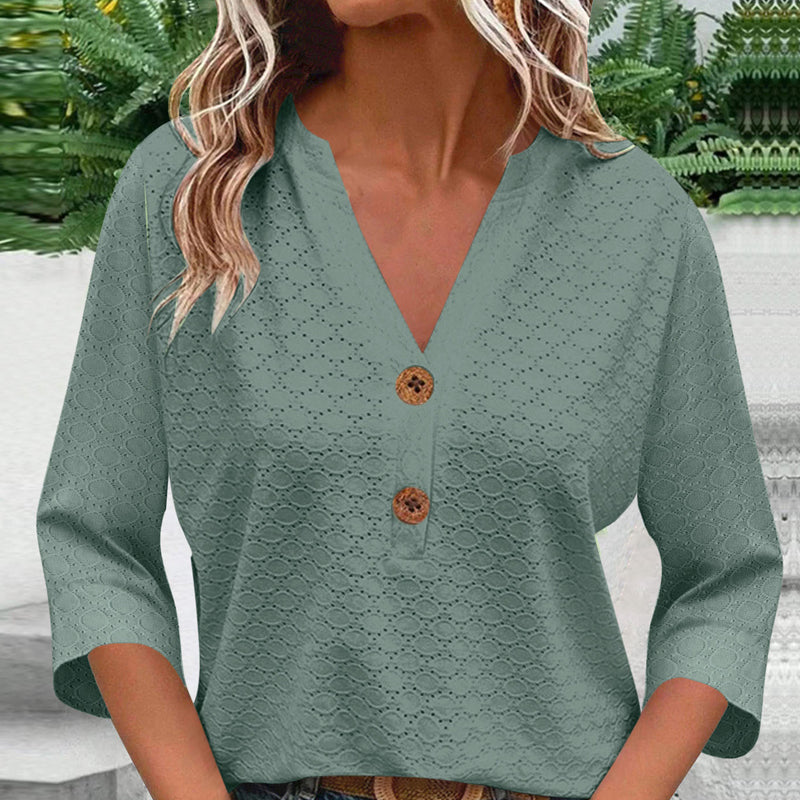 🔥Limited-time offer-Women's V-Neck Button Down Eyelet Blouse-13