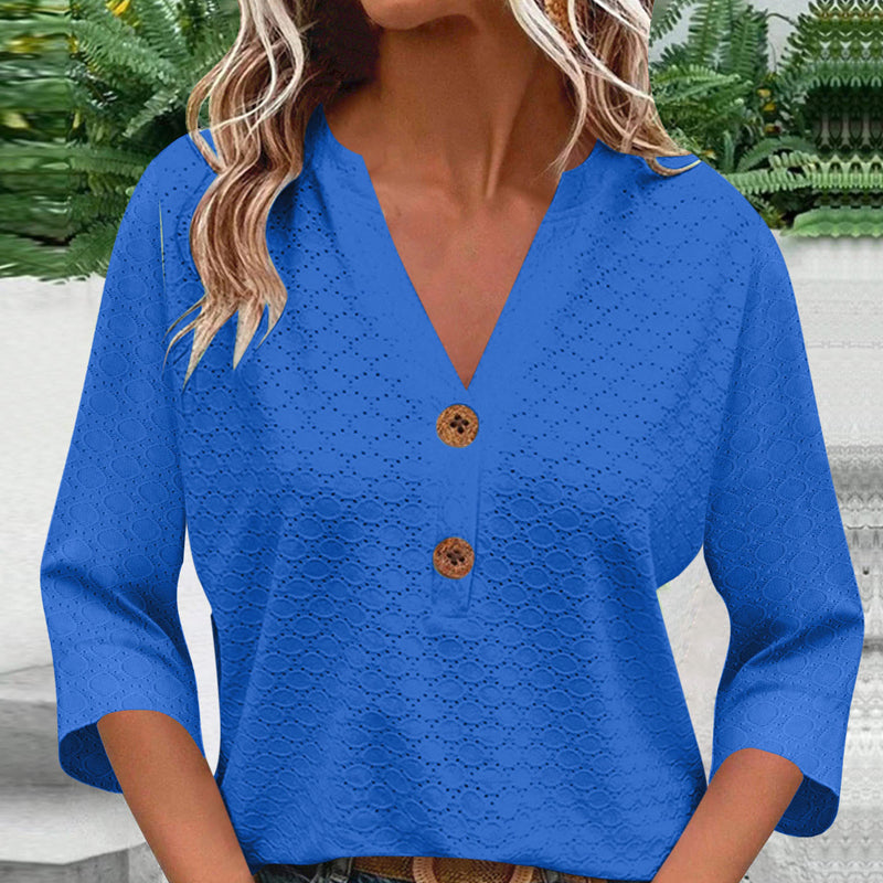 🔥Limited-time offer-Women's V-Neck Button Down Eyelet Blouse-14