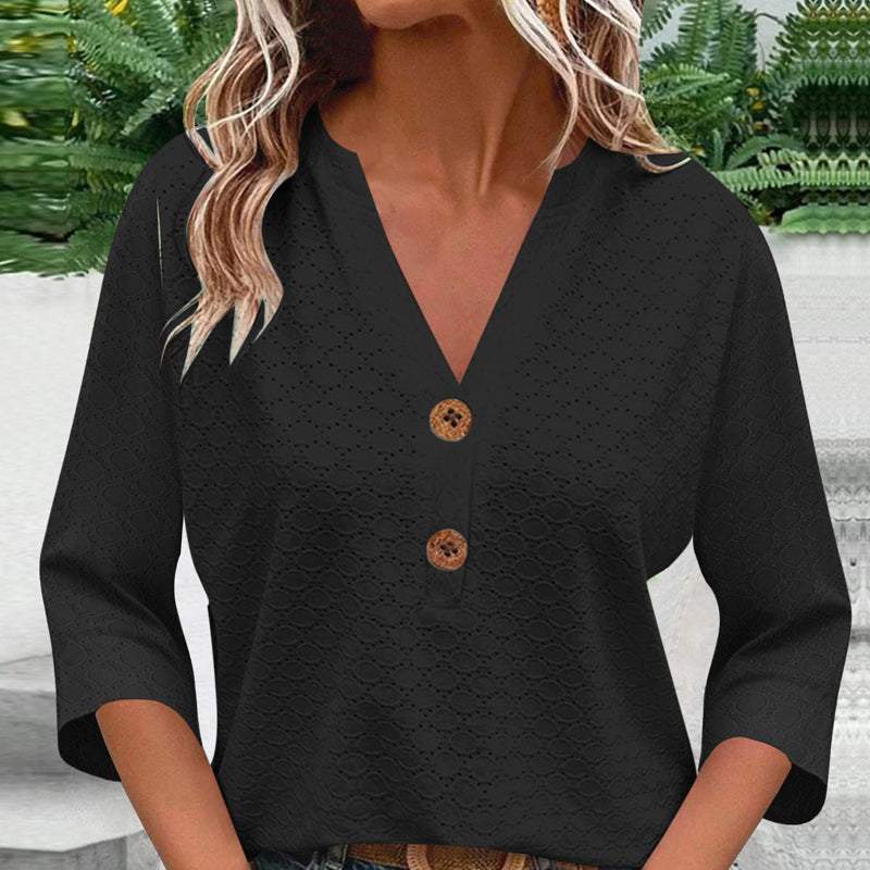 🔥Limited-time offer-Women's V-Neck Button Down Eyelet Blouse-15