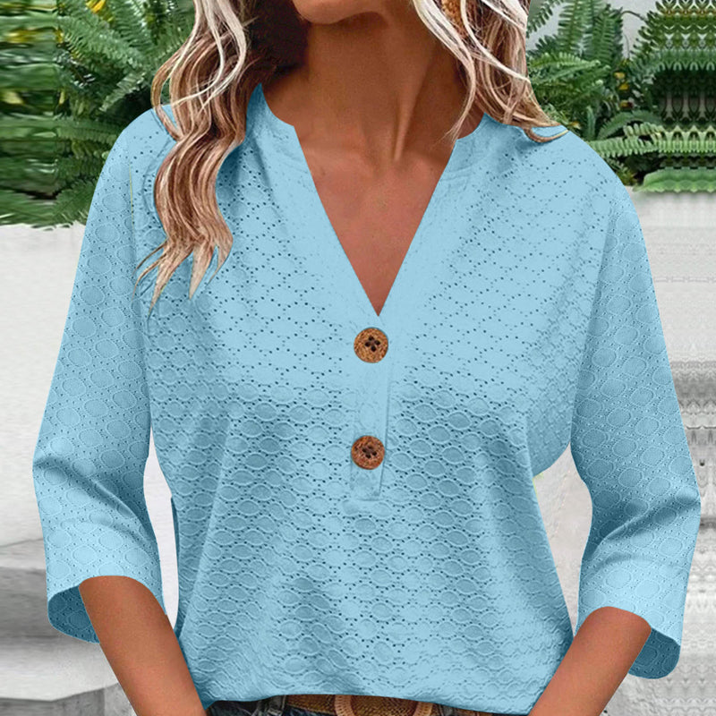 🔥Limited-time offer-Women's V-Neck Button Down Eyelet Blouse-17