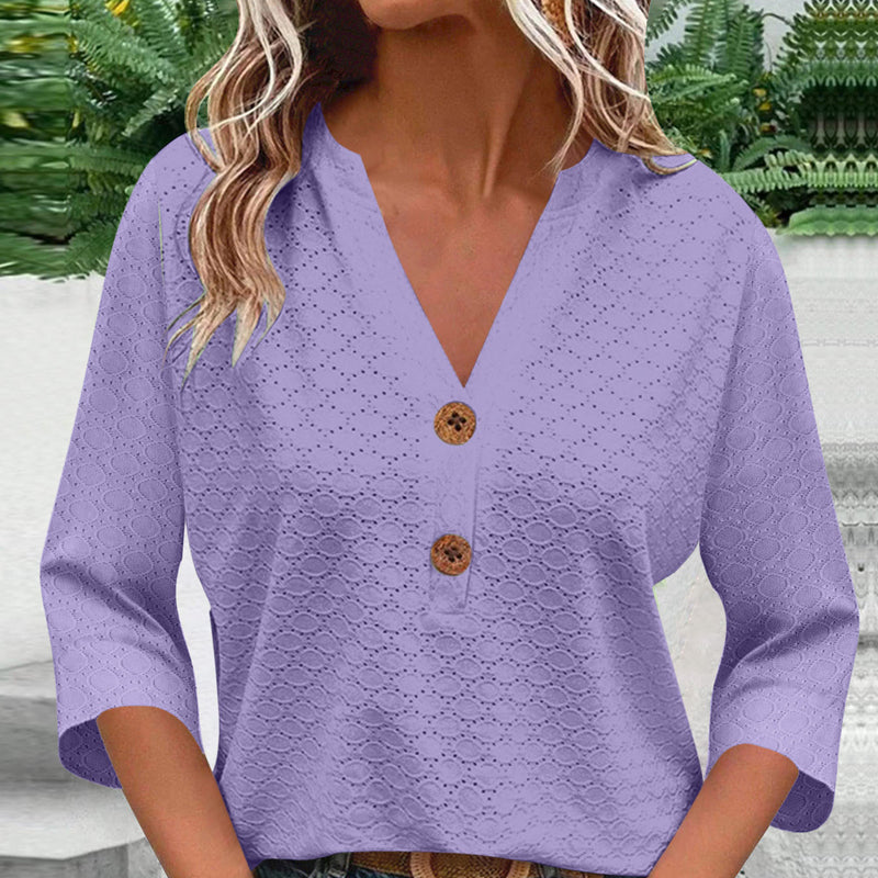 🔥Limited-time offer-Women's V-Neck Button Down Eyelet Blouse-18