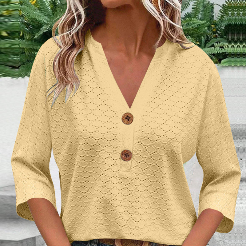🔥Limited-time offer-Women's V-Neck Button Down Eyelet Blouse-19