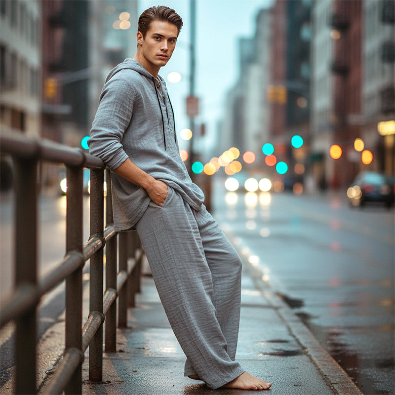 📢📢50% REDUCERE !!! Set de 2 piese pentru bărbați: bluză cu glugă și pantaloni largi, casual-4