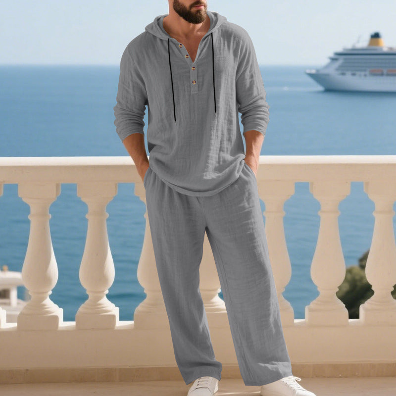📢📢50% REDUCERE !!! Set de 2 piese pentru bărbați: bluză cu glugă și pantaloni largi, casual-10