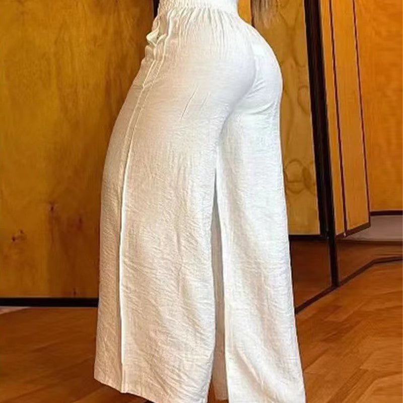 Pantaloni cu talie înaltă și picior larg pentru femei, cu accent pe centură-7