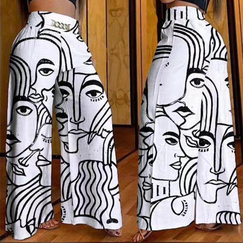 Pantaloni cu talie înaltă și picior larg pentru femei, cu accent pe centură-9